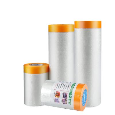 China Factory Priced Moisture Proof Taped Masking Film For Painting With Acrylic Adhesive Pre Taped Masking Film for sale