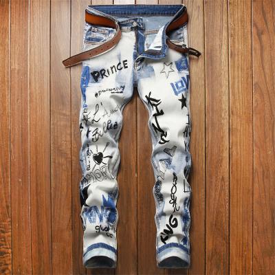 China AIPA Breathable Custom Man S Embroider Jeans Painted Slim Fit Jeans With Letter Print for sale