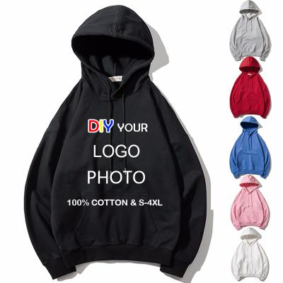 China Custom Men/Women Anti-Shrink Hoodies DIY Logo Photo Text Print Hooded Embroidery Customized Sweatshirt High Quality Cotton Streetwear for sale