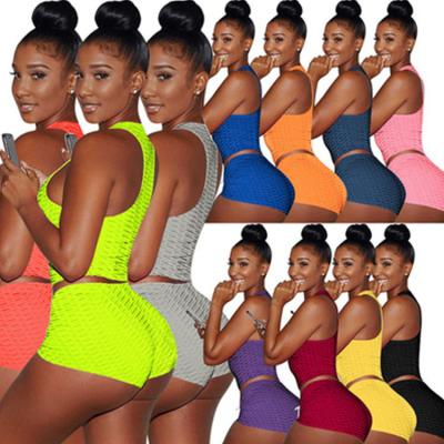 China 2021 Breathable Fitness Apparel The Custom Two-Piece Bubble Butt Crac! crack! shorts yoga set short sets for women for sale