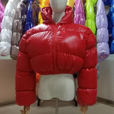 China Waterproof Custom 2021 High Quality Oversized Yellow Cotton Poplin Down Women Fall Winter Puffy Bottom Stripper Jacket With Hood for sale