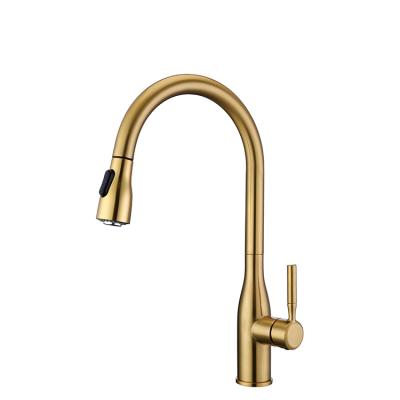 China Thermostatic Faucets Zinc Body 201 SUS Spout Spring Gold Kitchen Faucet With Pull Down Plastic Sprayer for sale