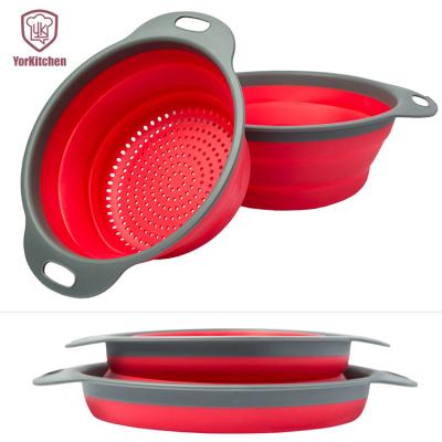 China Viable Viable Collapsible Colander Kitchen Strainer Set Food Grade Collapsible Colander Silicone 2-Pack Premium Collapsible Strainer for sale