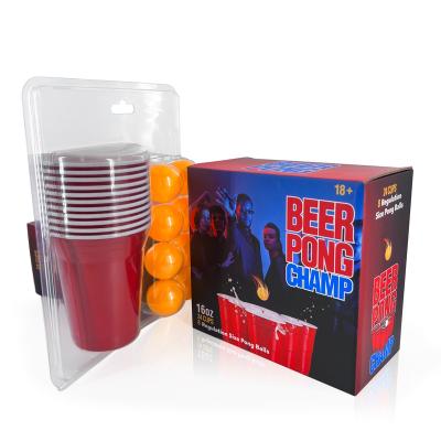 China Disposable Eco Friendly Stocked Biodegradable Taiqiu OEM Beer Pong Set Cup American 16 oz Red Disposable Party Beerpong Game Plastic Cups Set for sale