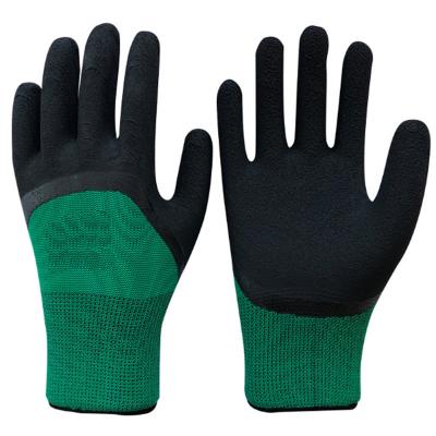 China Slip-Resistance Factory Wholesale 13 Gauge Green and Black Latex Foam Coated Breathable Construction Safety Work Gloves for sale