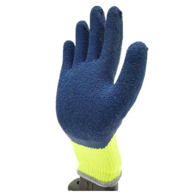 China Breathable Acrylic Fibers Winter Warm Polyester Knitted Coated Blue Latex Crinkle Work Garbage Gloves for sale