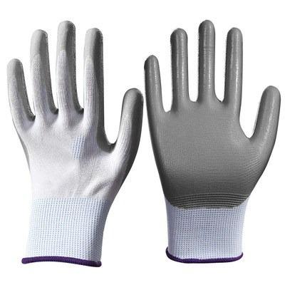 China 13 G Gray Nitrile Coated Gloves Nitrile Coating Industrial White Work Gloves for sale