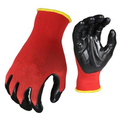 China Breathable Cheap Nitrile Coated 13G Polyester Liner Work Glove for sale