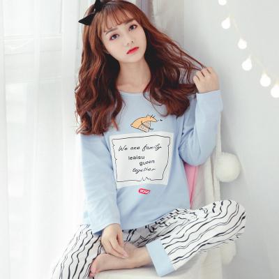 China Wholesale Breathable Autumn 35%cotton Pajamas Women Long Sleeve Cartoon Printed Pajamas Women Cotton Sleepwear for sale