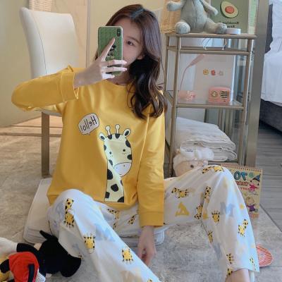 China Breathable Cotton Loungewear Long Sleeves Cartoon Printing Giraffe Pajamas Womens 35% Cotton Lingerie Smart Casual Home Sleepwear for sale