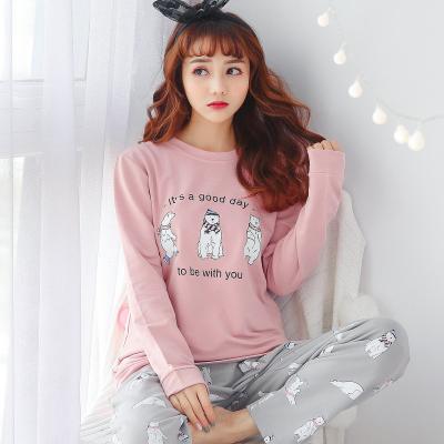 China Spring 35%Cotton Breathable Pajamas Women Print Cartoon Polar Bear Set Long Sleeve Nightwear Home Wear Autumn Sleep Clothing for sale