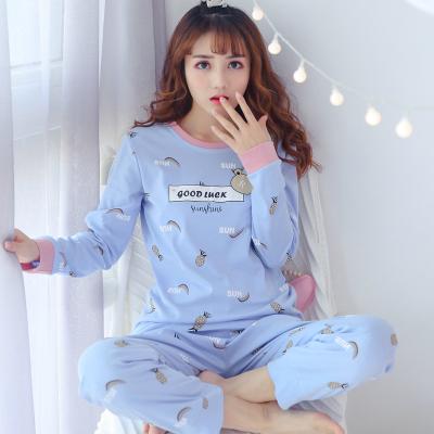 China Breathable 2 Pcs/Set Cartoon Printed 35%Cotton Pajamas Women Suit Girls Female Causal Summer Long Sleeve Sleepwear for sale