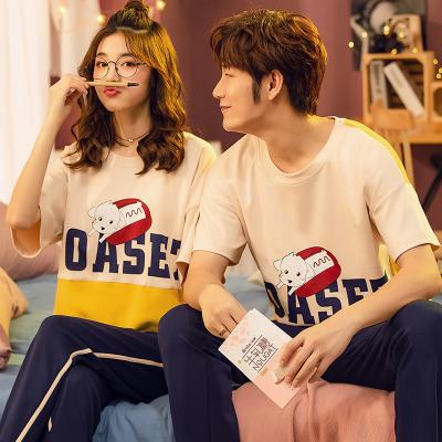 China QUICK DRY Couples Fashion Clothes Cartoon Printed Pajamas Lovers Sleepwear Cotton Pajamas Sets Sleepwear for sale