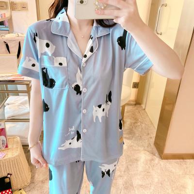 China 2021 summer soft fresh shorts women's service home student suit breathable short-sleeved cardigan pajamas long pants for sale