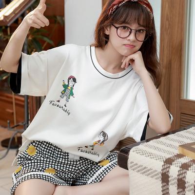 China Summer Sleepwear Woman Cotton Blend Polyester Shorts Sleeve Homewear Sleep Wear QUICK DRY Pajamas for sale