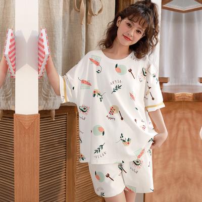 China Summer New QUICK DRY Women's Pajamas Leaf Cartoon Printed Cotton Home Casual Short Sleeve Sleepwear for sale