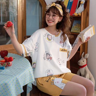 China 2021 New Arrivals QUICK DRY Short Sleeve Summer Pijama Sets Two Pieces Wholesale Women Cartoon Cute Sleepwear Pajamas for sale