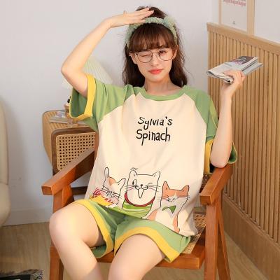 China New Summer Women's Cartoon QUICK DRY Pajamas Printed Cat Cotton Home Casual Sleeve Sleepwear Cute Shorts for sale