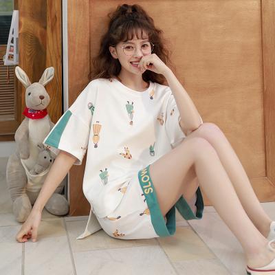 China Summer Shorts Sleeve Sleepwear Women Cotton Blend Polyester Homewear Sleep Wear Pajamas QUICK DRY Nightgown for sale