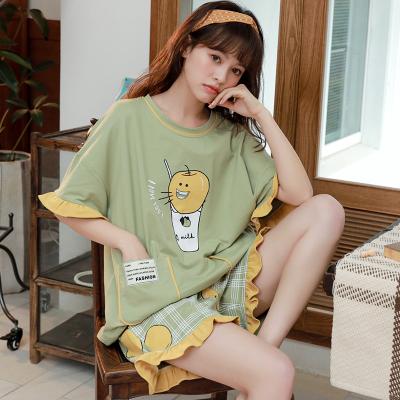 China Family Girl Women QUICK DRY Pajamas 2 Pieces Set Summer Soft Sleepwear Cotton PJ Casual Custom Nightgown for sale