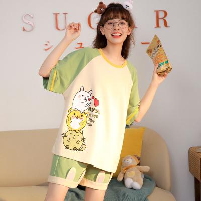 China Summer Sleepwear Women Cartoon Hamster Cotton Blend Polyester Shorts Sleeve Homewear QUICK DRY Pajamas for sale