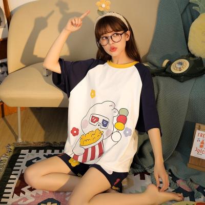 China Summer Sleepwear Women QUICK DRY Cartoon Printed Cotton Blend Polyester Shorts Sleeve Homewear Sleep Wear Pajamas for sale