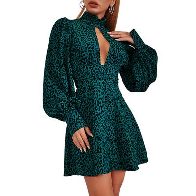 China Cavity Spring Dress 2022 Arrivals Anti-Static Luxury Green Woman Dresses Women Ladies Summer Puffy Mini Dress Ropa Mujer Long Sleeves for sale