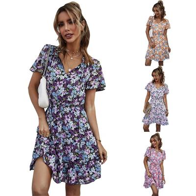 China 2022 Spring Clothing Summer Vacation Anti-static Beach Dress Boho Floral Women Beach Bohemian Dresses for sale