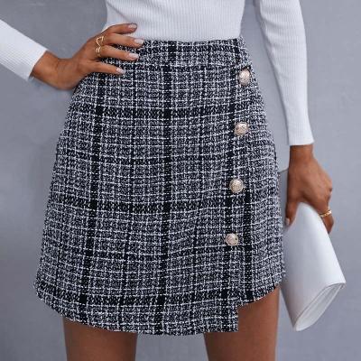 China Breathable Woman Ladies Pencil Button Skirts Girls Winter High Waisted Shorts Knit Tweed Mini Skirts For Casual for sale