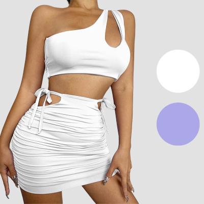 China QUICK DRY Top Corto De Un Hombro Para Mujer Conjunto De Dos Piezas Party Club Outfits one shoulder crop top and border women set two piece for sale