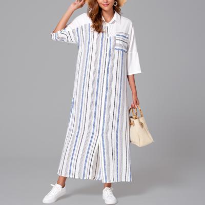 China Women's Anti-static White Oversized T-shirt Dress Ladies Loose Maxi Dresses Mumu Blank Striped Shirt Dress For Women for sale