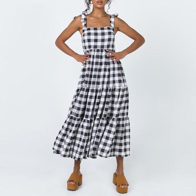 China 2022 New Arrivals Ladies Summer Rayon Gingham Dress Anti-Static Casual Maxi Clothing Manufacturers Custom Women Sleeveless Dresses for sale