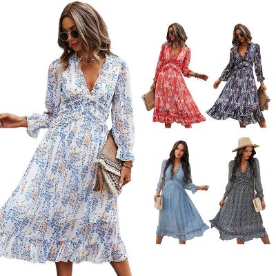 China Custom Print Monsoon Summer Long Y2K Luxury Selling Spring Anti-Static Best Dress Women Lady Elegant Flower Dress For Woman for sale