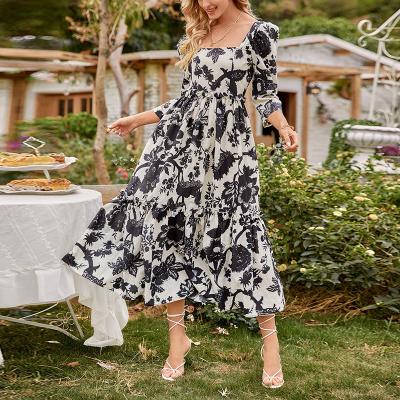 China 2022 New Products Anti-Static Beach Bohemian Dresses Europe Women Clothing Dress Vestidos De Long Sleeve Midi Boho Dress for sale