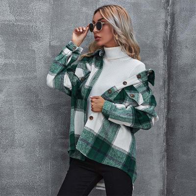 China 2021 Anti-wrinkle trench autumn winter coat fashion cardigan sweater plaid button collar coat for women for sale