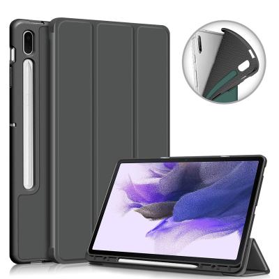 China Triple Slim PU Smart Cover Stand Tablet Case with S Pen Holder Samsung Galaxy Tab S7 Fe 12.4 inch 2021 SM-T730 T736 for sale