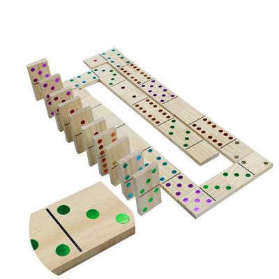 China Pine Wood 28 Pieces Hot Stamping Adults Family Kids Game Wooden Jumbo Natural Wooden Dominoes for sale