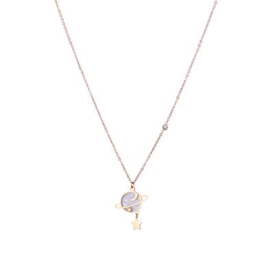 China CLASSIC Planet Star Shell Fashion Necklace 18K Gold Jewelry Stainless Steel Women White Diamond Necklace for sale