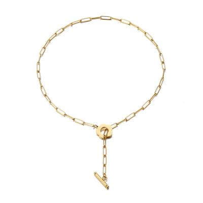 China Cute fashion OT clasp necklace stainless steel gold rolo chain Korean custom made necklace for sale