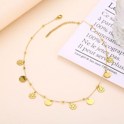 China CLASSIC Women's Round Snowflake Charm Necklace Stainless Steel Gold Plated Beaded Choker Necklace for sale