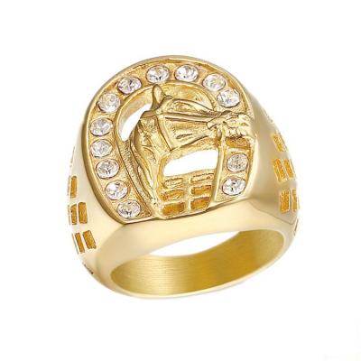 China Trendy Hiphop Low MOQ Gold Plated Stainless Steel CZ Horse Head Mens Ring for sale