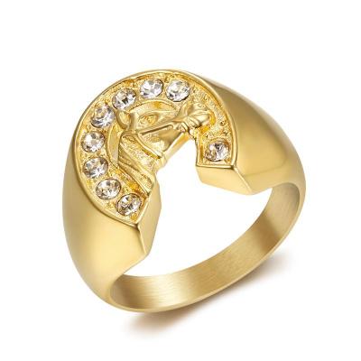 China Hiphop China Factory Provided High Quality Stainless Steel Crystal Men's Head Horse Ring for sale