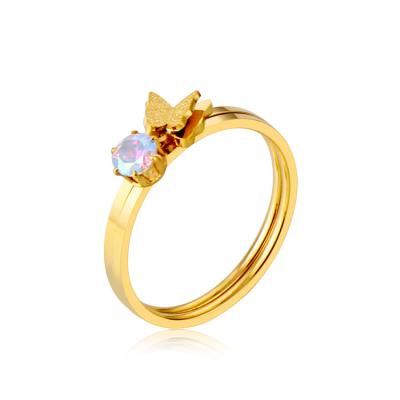 China Punk Chic Finger Gold Ring Fashion Women Jewelry Stainless Steel Butterfly Ring for sale