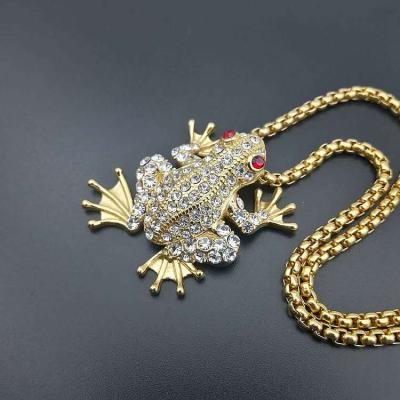 China Hiphop designer full crystal frog hiphop stainless steel animal pendant necklace for sale