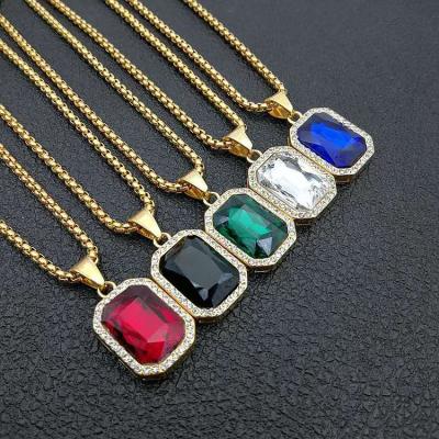 China CLASSIC Customized Fashionable Square Shaped Stainless Steel Gemstone Pendant Necklace for sale