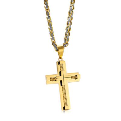 China Religious Do Not Fade Wire Rope Stainless Steel Gold Black Silver Large Cross Pendant Necklace For Men's Gift for sale