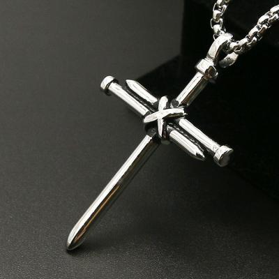 China Unique FASHIONABLE Stainless Steel Religious Jewelry Christian Prayer Nail Cross Pendant Punk Necklaces For Men for sale