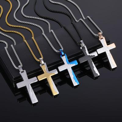 China Custom Engraved Cross Pendant Men's Religious Stainless Steel Verse Jesus Religious Free Sample Bible Jewelry Necklace for sale