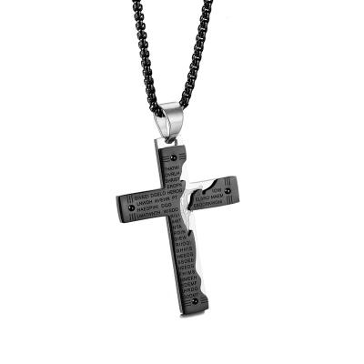 China FASHIONABLE Europe American Design Script Texts Custom Cross Stainless Steel Mens Box Chain Pendant Necklace for sale