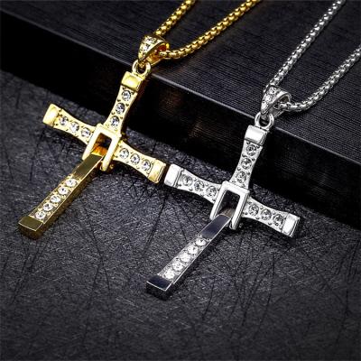 China Fashion Stainless Steel Religious Cross Pendant For Man, Cubic Zirconia Inlay Rhinestone Cross Necklace for sale